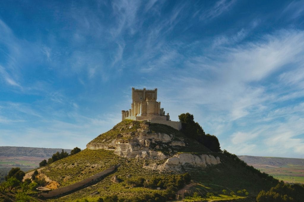 Peñafiel Castle above the Ribera del Duero vineyards, Valladolid, Spain