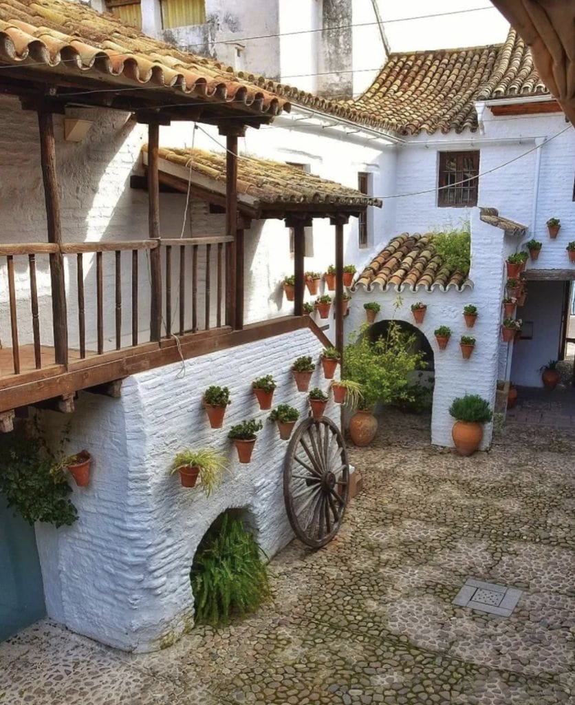 Whitewashed patio with potted plants in the old quarter, Córdoba, Spain