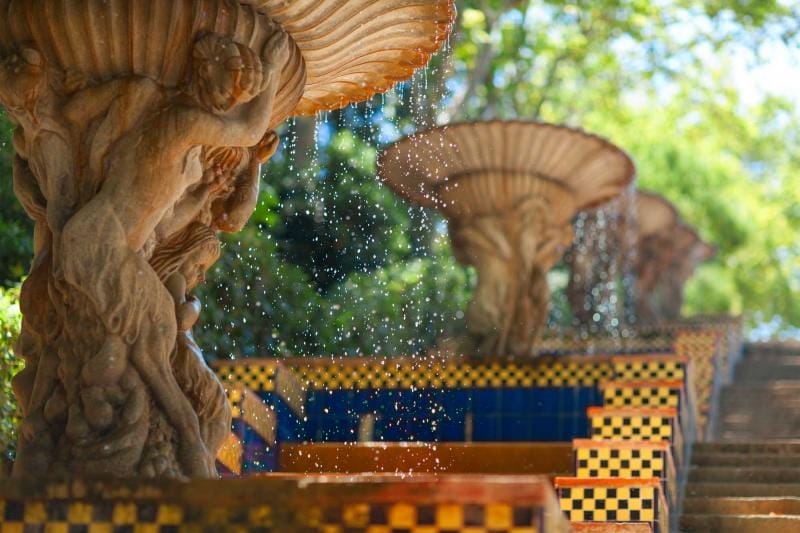 Spain barcelona montjuic hill museum of catalonia fountains are situated below the museum 0