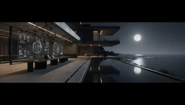 Luxury villa with infinity pool overlooking Mediterranean coastline in Spain