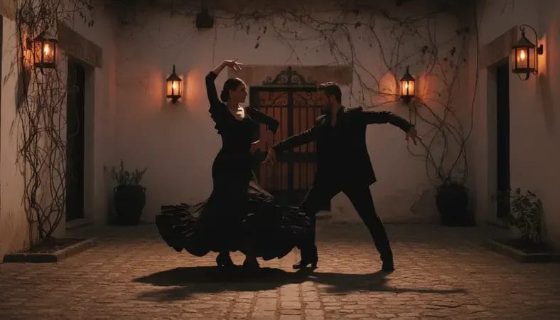 Private flamenco performance in intimate courtyard setting with professional dancers