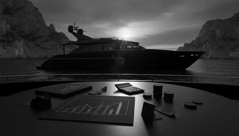 Sleek white yacht anchored in turquoise Mediterranean waters near dramatic Costa Brava cliffs