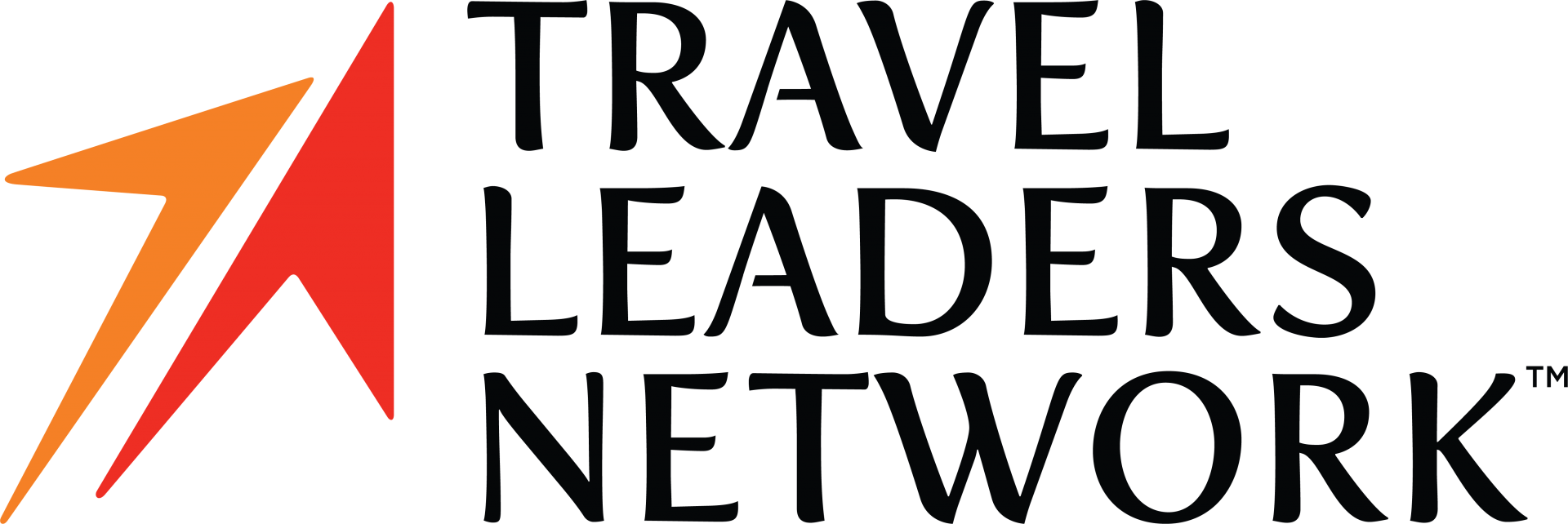 Travel Leaders Network logo with an orange and red stylized arrow on the left, the company name in black text on the right, highlighting awards & accreditations for Magical Spain, Portugal & Morocco.