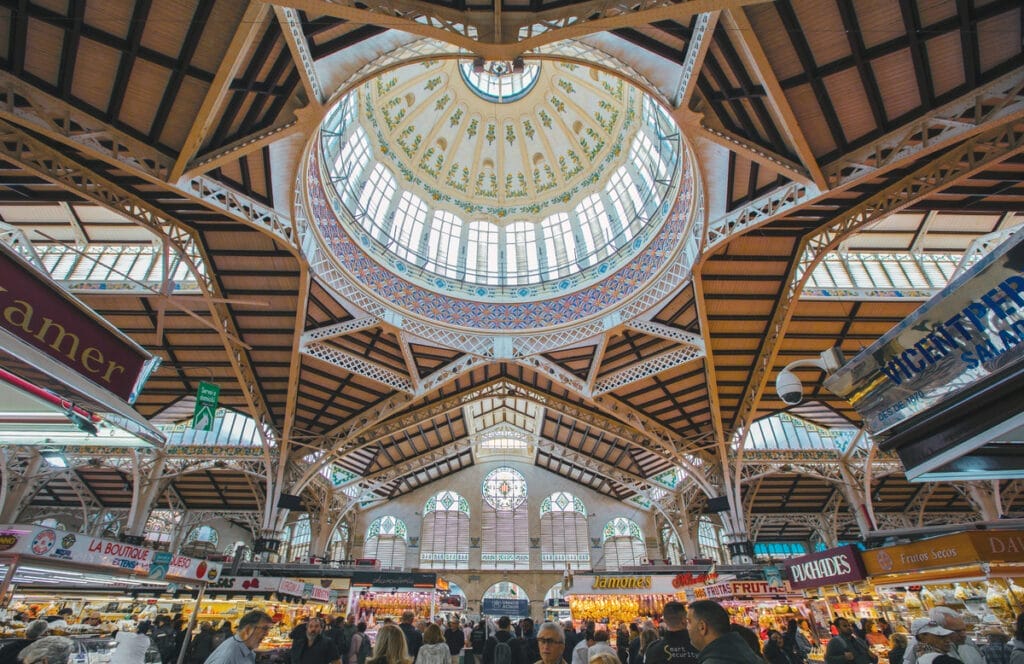 Modernist dome of the Mercado Central, Valencia, Spain