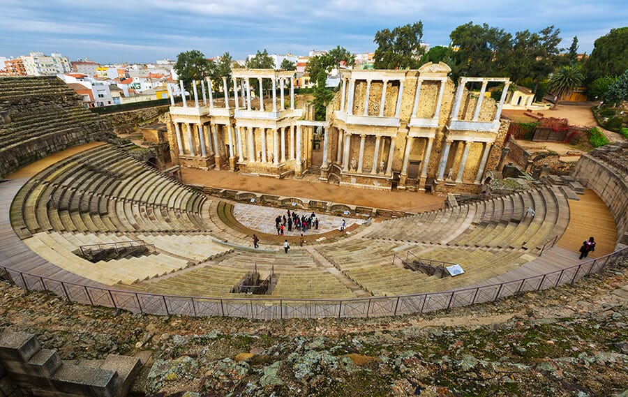 Stage and columns of the Roman theater of Augusta Emerita, Mérida, Spain